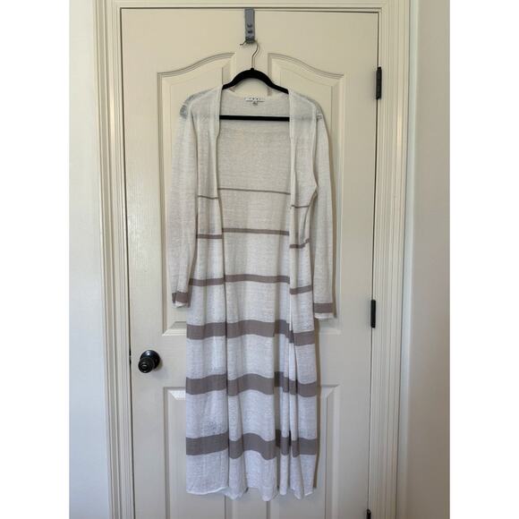 CAbi Cream & Taupe Bon Voyage Riviera Linen Blend Duster Cardigan Size M - Picture 1 of 6